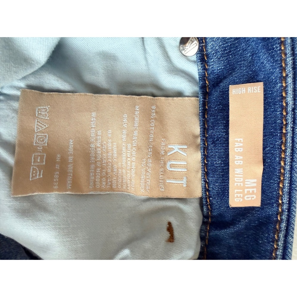 KUT from the Kloth Meg Wide Leg Jeans 8 Blue Raw Hem High Rise Coastal Boho - Picture 8 of 10